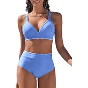 UMIPUBO dvodelne push-up kopalke z visokim pasom - Modra, M