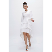 By Saygi Tulle Podroben balonski rokav Pas pas Slojevita obleka Chiffon široke velikosti Rdeča