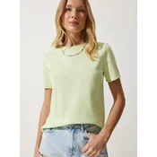 Happiness Istanbul Womens Light Green Crew Neck Basic Knitted T-Shirt