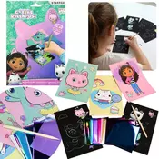 DreamWorks Gabbys Dollhouse 2v1 ustvarjalni komplet, slika za odkrivanje + nalepke z metalnim sijajem za deklice, čarobne slike