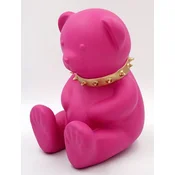Casa Padrino luxury designer decorative figure teddy bear with collar pink/gold H. 31 cm - Resin decorative sculpture - Luxury decorative figure - Designer decorative figure - Luxury accessories