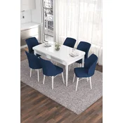 Hanah Home Set Trpezarijski sto i 6 stolica Eva, Plavo-beli