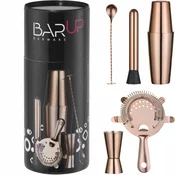 Bar Up Barski set v tubi: shaker, merilna skodelica, cedilo, muddler, žlica – bakren