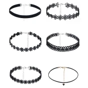 SuperLove Sexy Velvet Choker Set Black 6pcs