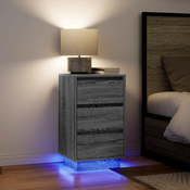 Nocni ormaric s LED svjetlima siva boja hrasta 38x34x65 cm
