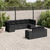 9-dijelni set vrtnih sofa s jastucima crni od poliratana Crna 83 x 62 x 69 cm