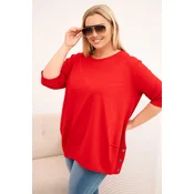 Kesi Plus Size womens cotton blouse with decorative buttons and rolled-up sleeves red