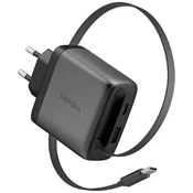 1 to 3 ENERGEA AMPCHARGE POLNILNIK ZA USB-A USB-C PD/PPS QC3.0 ZLOŽLJIVI KABEL
