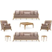 Casa Padrino luxury baroque living room set brown/gold - 2 Sofas & 2 Armchairs & 1 Coffee Table & 2 Side Tables - Handmade luxury living room furniture in baroque style - Noble & Magnificent