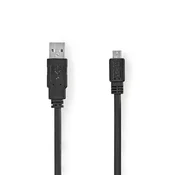 Nedis USB kabel | USB 2.0 | USB-A moški | USB Micro-B moški | 480 Mbps | Ponikljano | 1,00 m | Stanovanje | PVC | Črna | Plastična vrečka