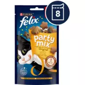 Felix Party Mix priboljški za mačke z okusom piščanca, jeter in purana, 8x60g