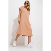 Trend Alacati Stili Ženska haljina ALC-X11732, Midi, Bež
