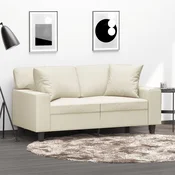 Vidaxl Kavč dvosed z okrasnimi blazinami krem 120 cm umetno usnje