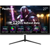 Nikcorp Gaming monitor 27 palcev IPS Full HD 120Hz, brez okvirja, odzivni čas 4 ms, Adaptive Sync, HDMI, VGA, VESA podpora, črne barve, idealen za igranje iger in pisarniško delo, filter modre svetlobe