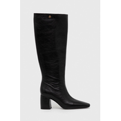 Kožne čizme Tory Burch BANANA TALL BOOT za žene, boja: crna, s debelom potpeticom, 154529-006