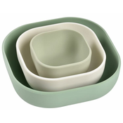 Jedilni set Silicone Nesting Bowl Set Beaba Sage Green Cotton Misty Green iz silikona 3-delni zeleno-sivo-bel od 4 mes