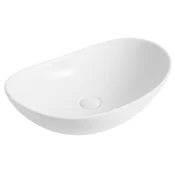 Ovalni umivalnik za pult 62x36 cm, sijajno bel -