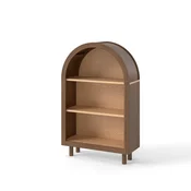 SONNENH Knjižni regal 60 x 24 x 95 cm, orehovo rjav lesni videz, obokan zgornji del in 3 odprte odlagalne ravnine, MDF z lesenimi nogami, priloženo varovalo proti prevračanju