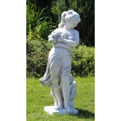 Casa Padrino Art Nouveau Garden Decoration Sculpture Lady with Bouquet of Flowers Gray 31 x 31 x H. 122 cm - Elegant Garden Decoration Stone Figure - Baroque & Art Nouveau Garden Decoration