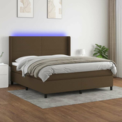 Vidaxl Box spring postelja z vzmetnico LED temno rjava 180x200cm blago