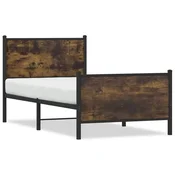 shumee vidaXL Kovinski posteljni okvir brez vzmetnice dimljen hrast 75x190 cm