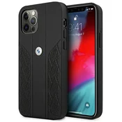 shumee Ovitek BMW BMHCP12LRSPPK za iPhone 12 Pro Max 6.7 črn/črn trdi usnjen ukrivljen perforiran ovitek
