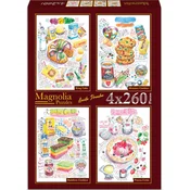 Magnolia - Puzzle 4x260 Lucile Prache: tortica v obliki obroča, piškoti Monster, piškoti Rainbow, panna cotta - 260 kosov