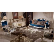 Casa Padrino luxury baroque living room set blue/brown/white/gold - 2 Baroque Sofas & 2 Baroque Armchairs & 1 Baroque Coffee Table - Living room furniture in baroque style - Baroque furniture