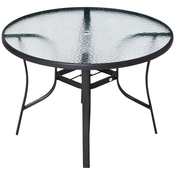 Outsunny Outsunny okrogla vrtna miza z odprtino za senčnik, jeklena in steklena zunanja miza, 106,5 cm, črna, (20752954)