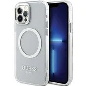 Guess Guess kovinski obrisi MagSafe - ohišje za iPhone 12 / iPhone 12 Pro (prozorno / srebrno)