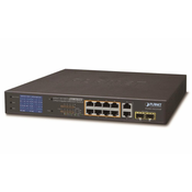 Planet FGSD-1022VHP PoE stikalo, 8x100, 2x1000-TP/SFP, LCD, VLAN, način razširitve 10Mb do 250m, IEEE 802.3at<120W