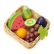 Drvena košarica s voćem Fruity Basket Tender Leaf Toys s grožđem, kruškom, lubenicom i šljivom