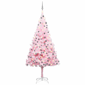 Greatstore Umetna novoletna jelka z LED lučkami in bučkami roza 240 cm