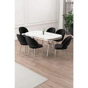 Hanah Home trpezarijski set Jita, sto i 6 stolica, ploca u dekoru belog mermera, hromirane noge, crna tkanina Babyface