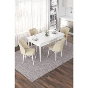 Hanah Home trpezarijski set Nef, sto na razvlacenje i 4 stolice, bela ploca, krem tkanina Jerry
