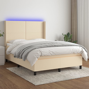 Krevet box spring s madracem LED krem 140x190 cm od tkanine