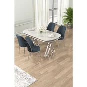 Hanah Home trpezarijski set Lai, sto i 4 stolice, ploca u dekoru belog mermera, hromirane noge, antracit tkanina Babyface