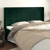 vidaXL Vzglavje z ušesi temno zeleno 183x16x118/128 cm žamet