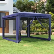vidaXL Vrtni šotor s 4 mrežastimi stranicami moder 3x4 m HDPE