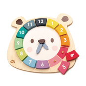 Drveni sat s medvjedom Bear Colour Clock Tender Leaf Toys viseci s 12 brojeva u boji