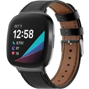 GS Usnjen pašček za Fitbit Versa 4/Sense 2, črn