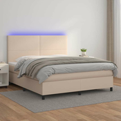 vidaXL vidaXL Box spring postelja vzmetnico LED kapučino 180x200 cm um. usnje, (20893556)