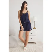 Trendyol Navy Blue Lace and Ribbon/Bow Detailed Knitted Pajama Set