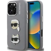Karl Lagerfeld Grained PU KCH Heads zadnji ovitek za iPhone 16 Pro Max siv