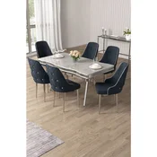 Hanah Home trpezarijski set Vae, sto i 6 stolica, ploca u dekoru belog mermera, hromirane noge, antracit tkanina Babyface
