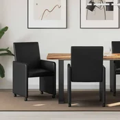 vidaXL Jedilni stoli s kolesi 2 pcs Črna 57 x 66 x 94 cm Umetna koža