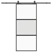 Vidaxl Drsna vrata z opremo črna 90x205 cm kaljeno steklo