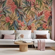 Samolepilna tapeta tropski cvetovi in pisani listi - 294x198