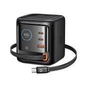 100W polnilec Mcdodo FreeGo Series CH-1391 2x USB-C Plus 1x USB-A, z izvlečnim USB-C kablom in digitalnim prikazovalnikom - black