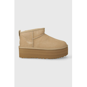 Čizme za snijeg od brušene kože UGG Classic Ultra Mini Platform boja: bež, 1135092